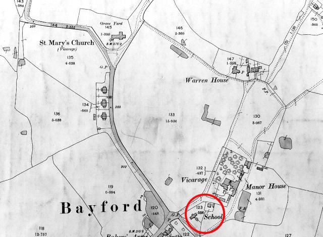 Image from 19th century map showing original school site