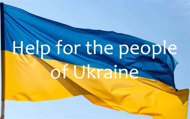 Photograph of a Ukrainian flag with text showing our support
