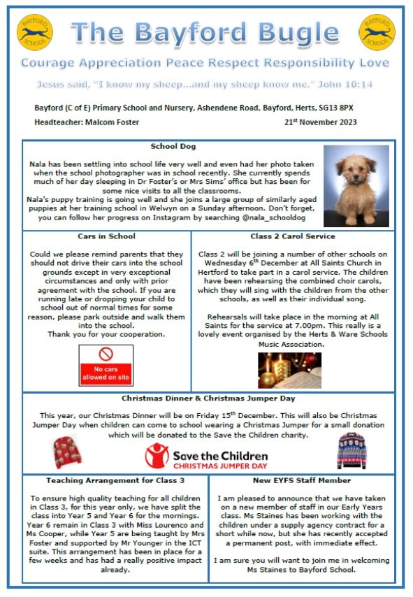 Image of first page of the Bayford Bugle newsletter