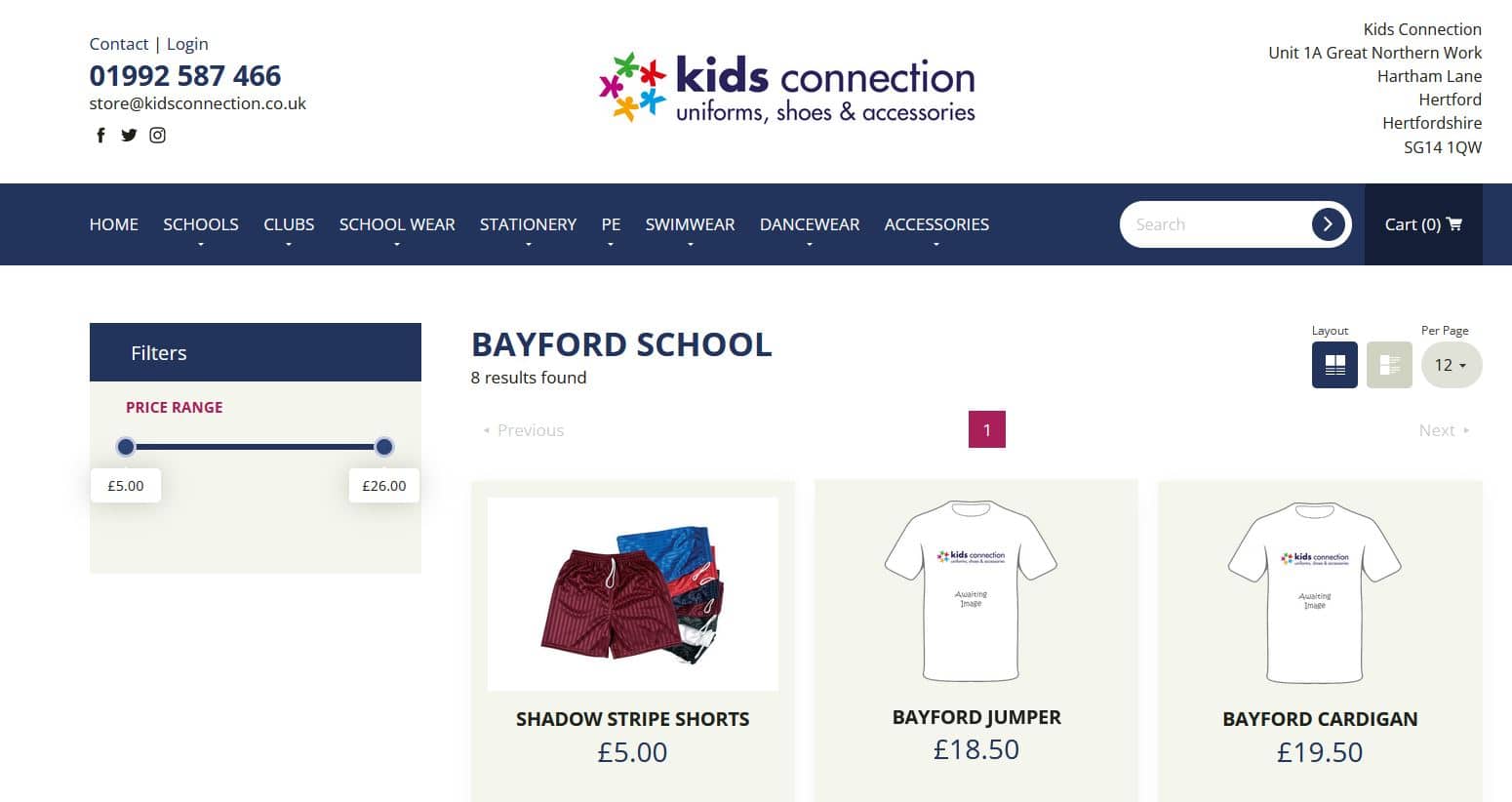 snapshot image from the website of our current uniform supplier
